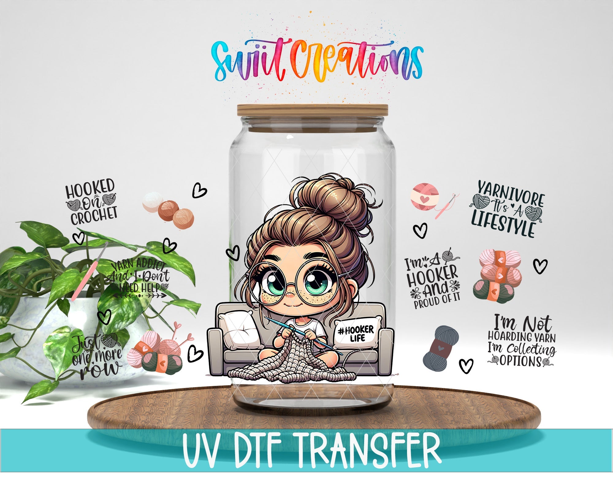 Hooker Life UV DTF Transfer Tumbler Wrap | Crochet Girl Yarn Humor Cup Decal | DTF251 - Swiit Creations