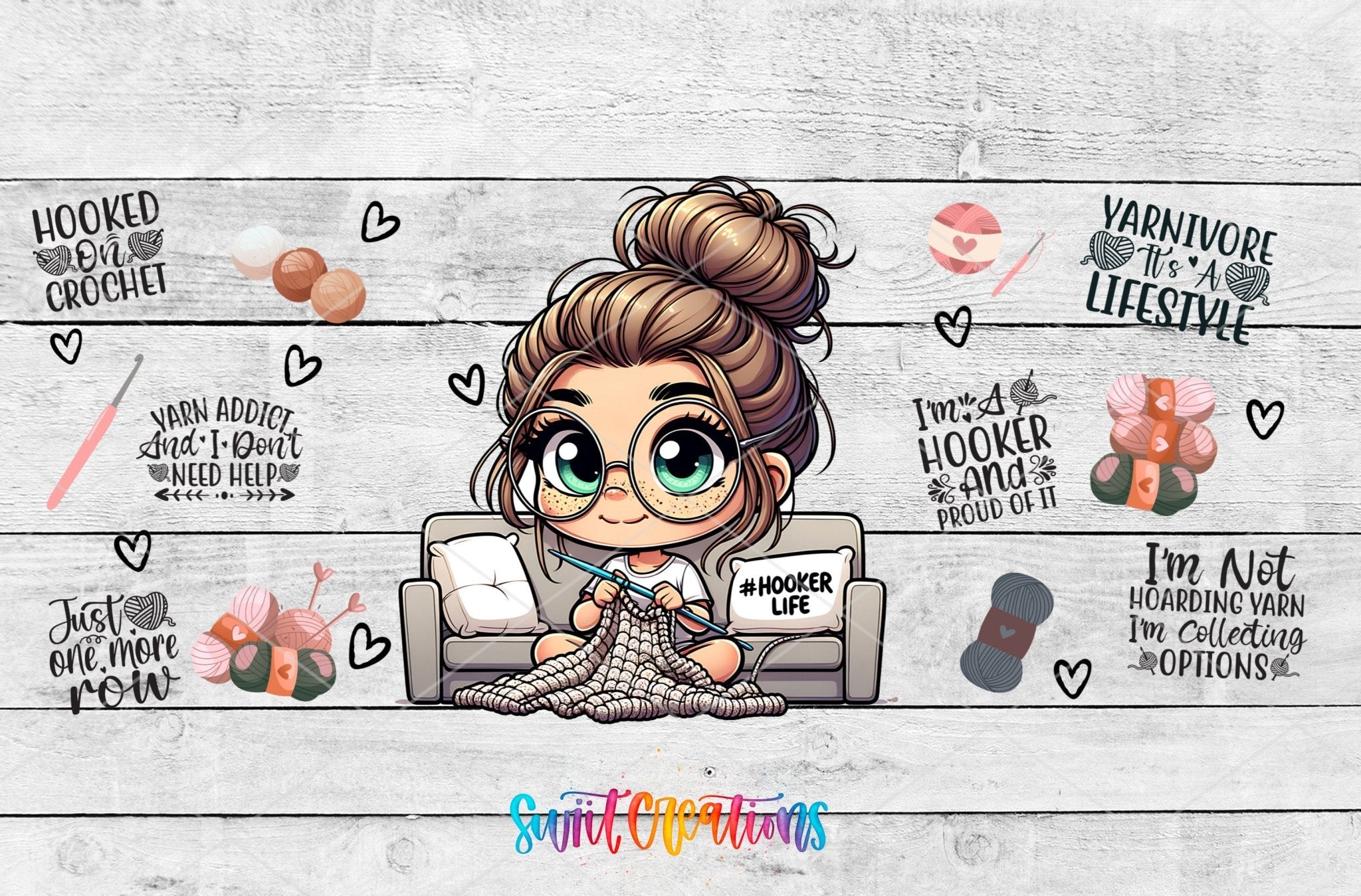 Hooker Life UV DTF Transfer Tumbler Wrap | Crochet Girl Yarn Humor Cup Decal | DTF251 - Swiit Creations
