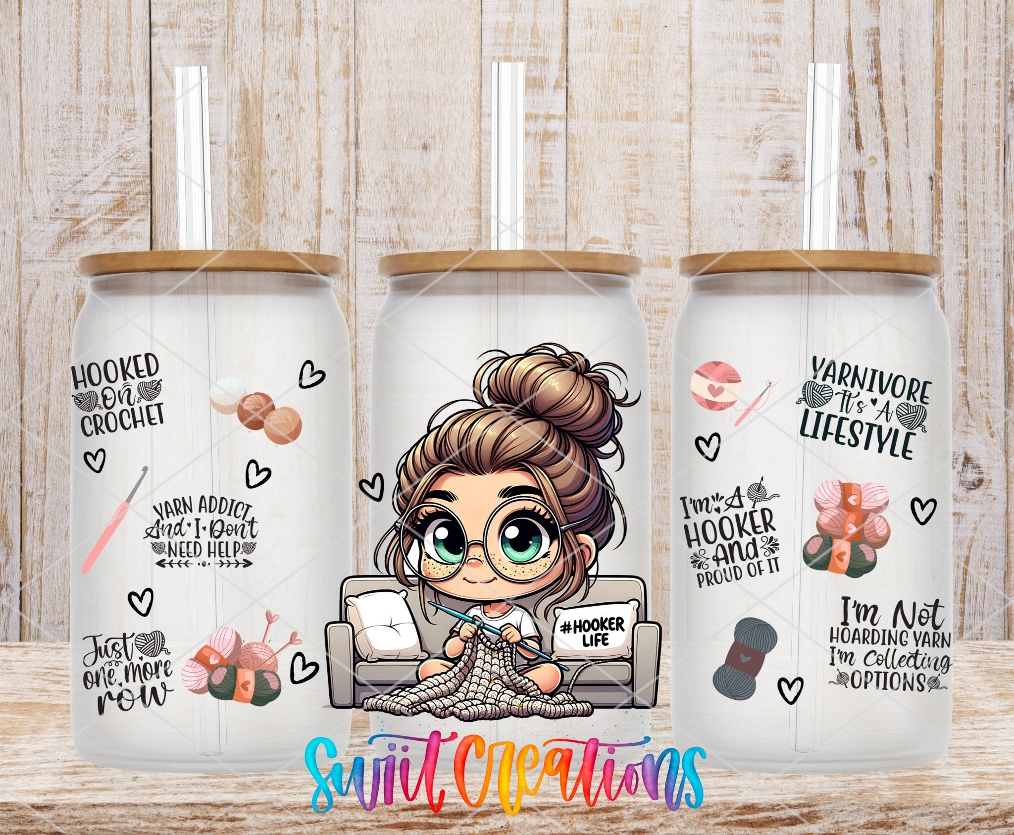 Hooker Life UV DTF Transfer Tumbler Wrap | Crochet Girl Yarn Humor Cup Decal | DTF251 - Swiit Creations