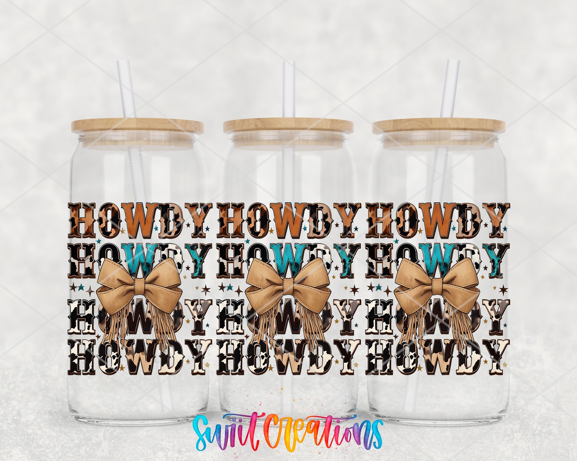 Howdy Western UV DTF Transfer Tumbler Wrap | Cowhide Bow Country Pattern Tumbler Design | DTF281 - Swiit Creations