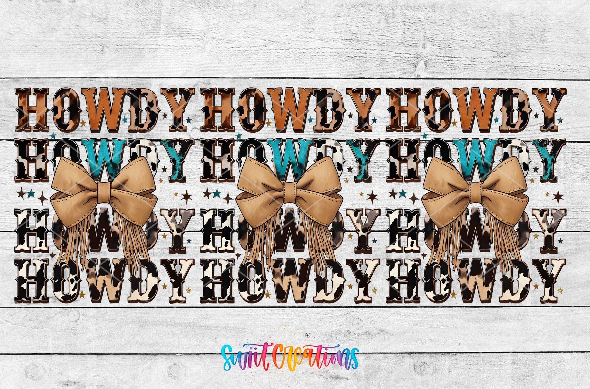 Howdy Western UV DTF Transfer Tumbler Wrap | Cowhide Bow Country Pattern Tumbler Design | DTF281 - Swiit Creations