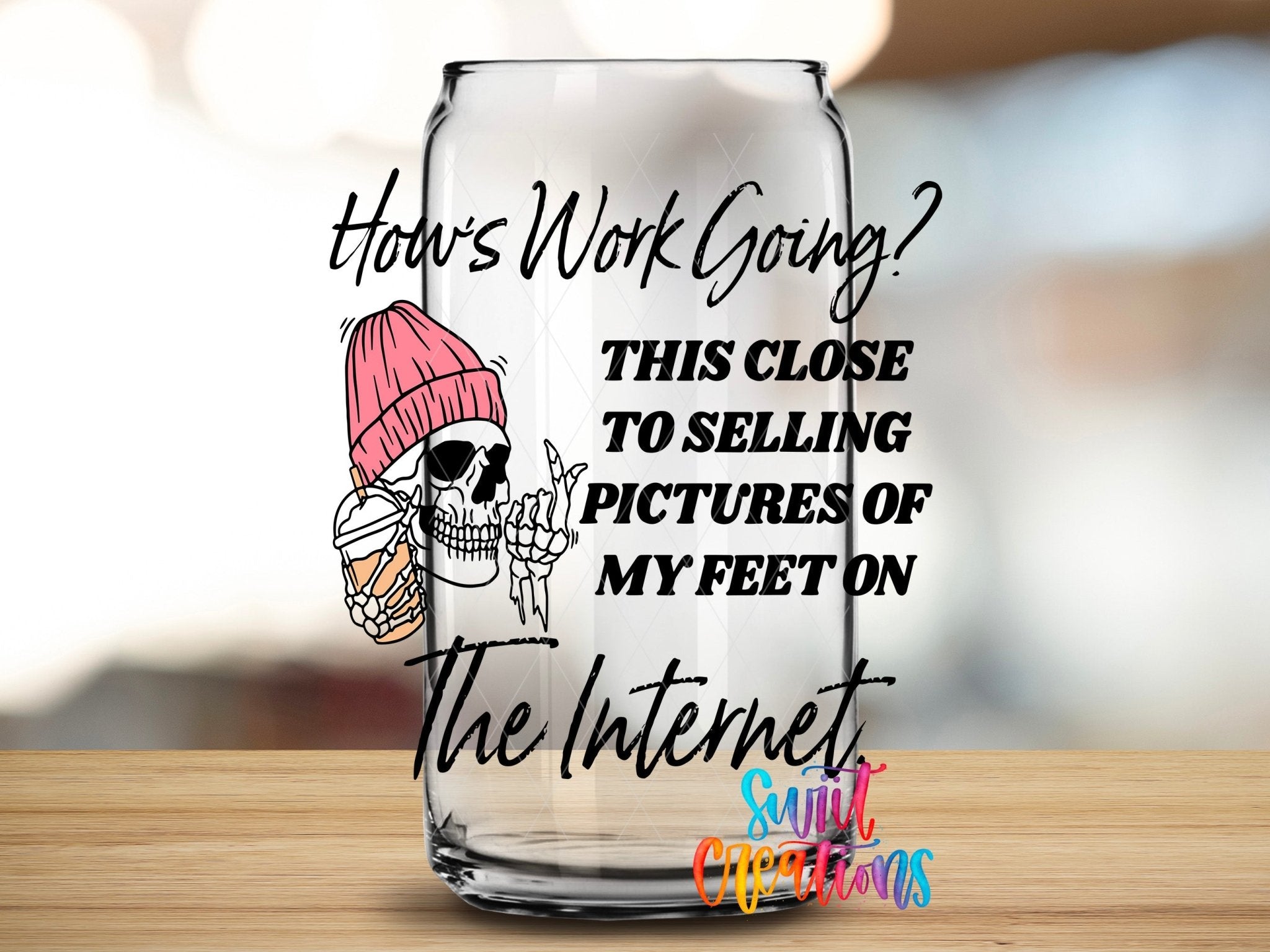 How’s Work Going UV DTF Decal | Funny Skeleton Office Tumbler Wrap | UV1581 - Swiit Creations