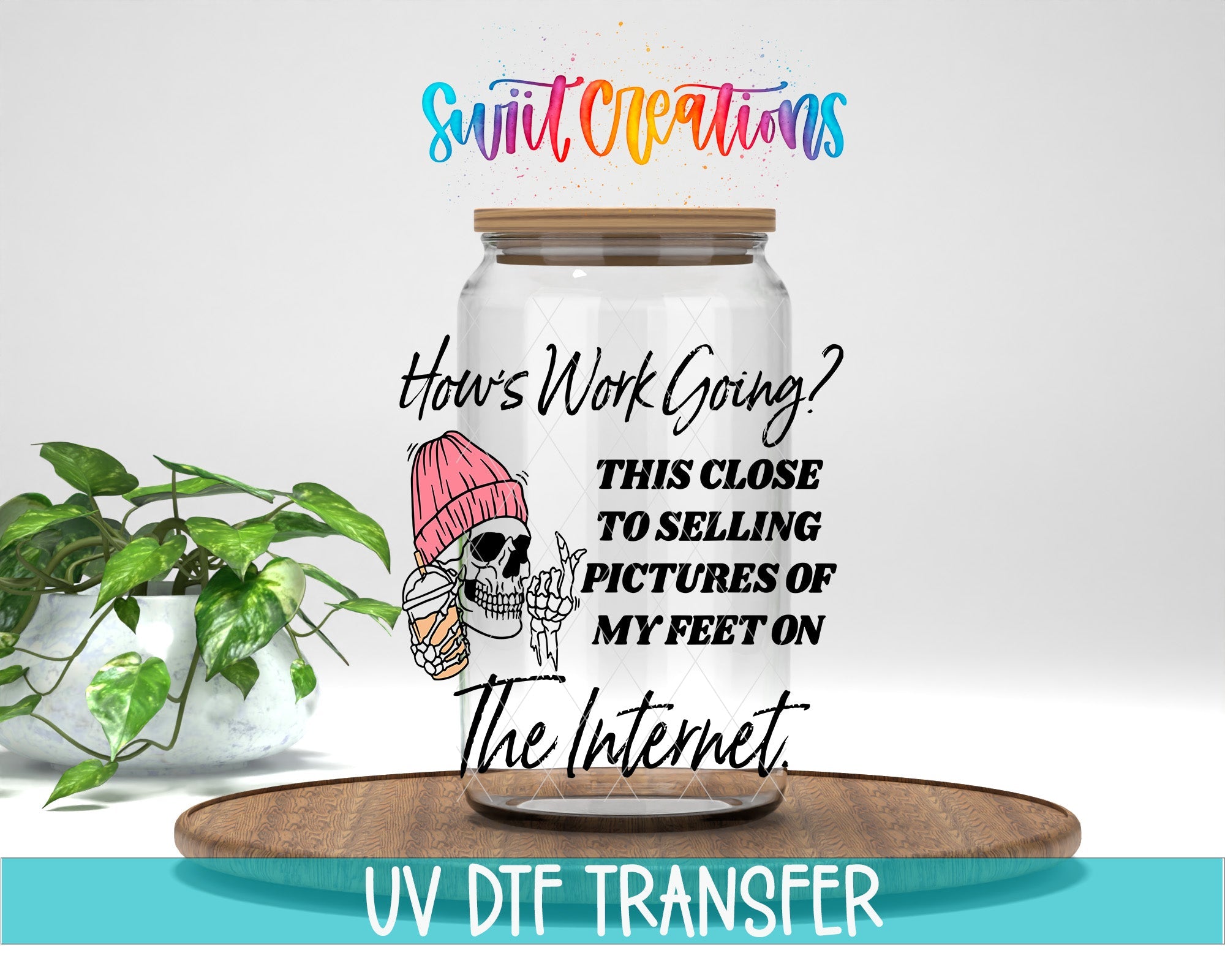 How’s Work Going UV DTF Decal | Funny Skeleton Office Tumbler Wrap | UV1581 - Swiit Creations