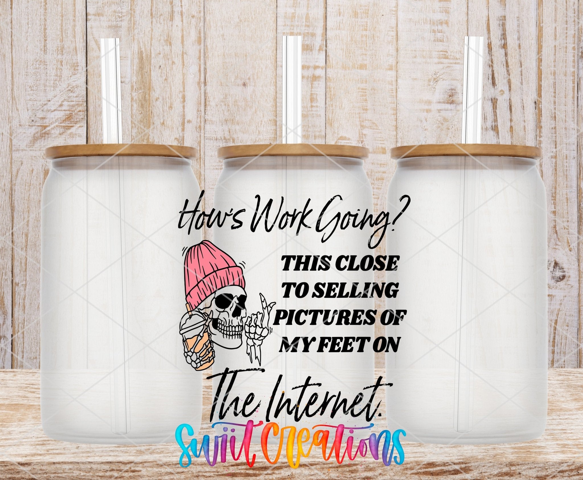 How’s Work Going UV DTF Decal | Funny Skeleton Office Tumbler Wrap | UV1581 - Swiit Creations
