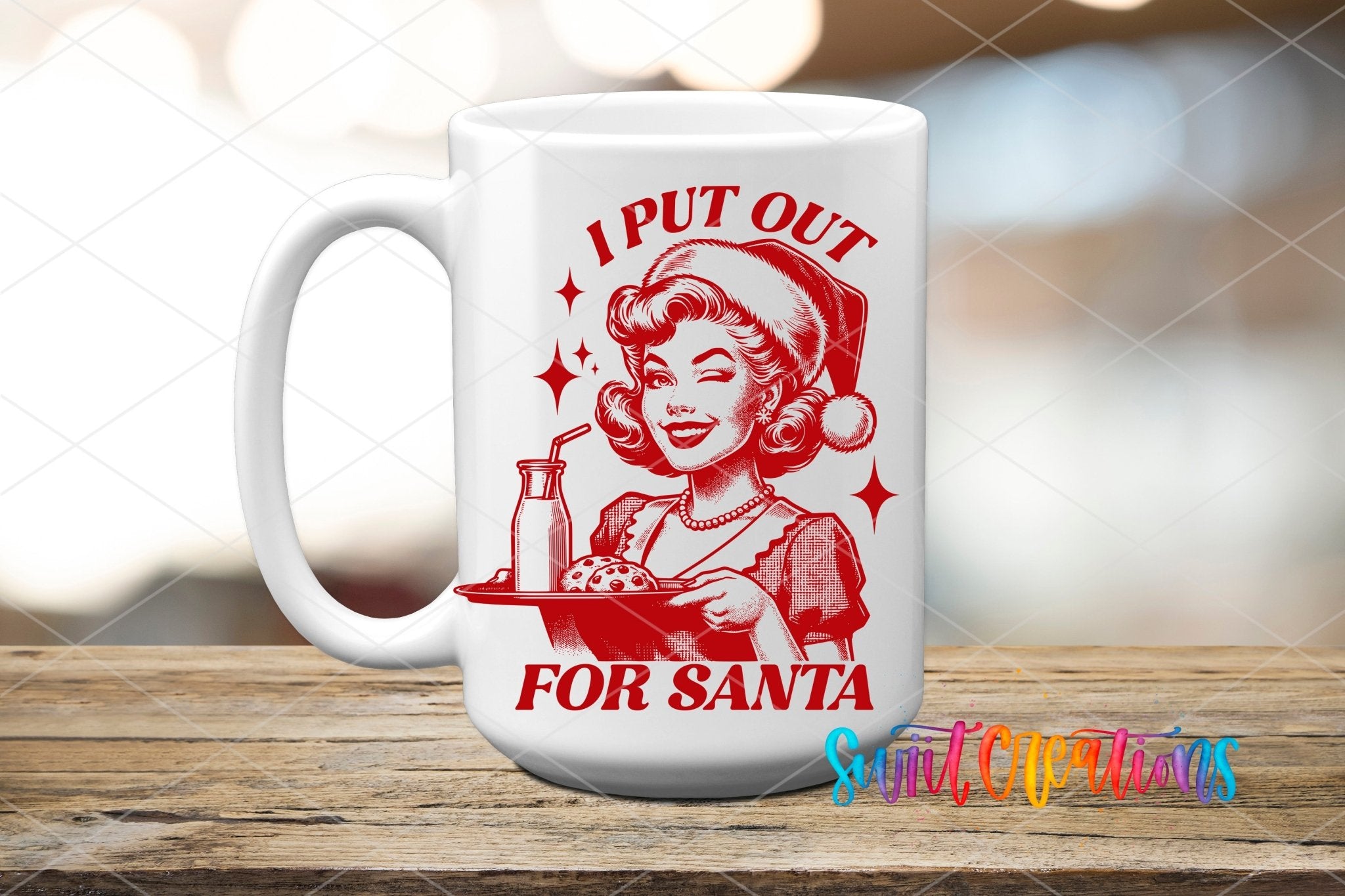 Swiit Creations UV DTF I Put Out For Santa Christmas transfer applied to a white ceramic mug
