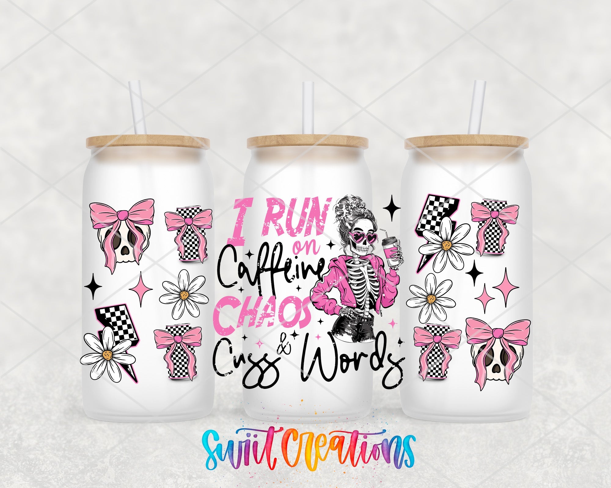 I Run On Caffeine Chaos & Cuss Words UV DTF Transfer Tumbler Wrap | DTF279 - Swiit Creations