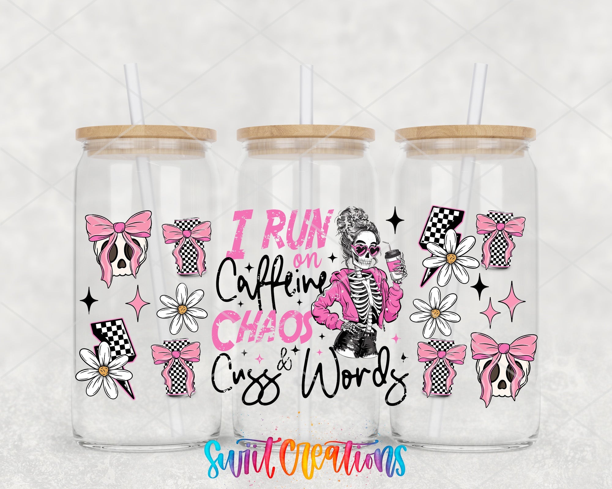 I Run On Caffeine Chaos & Cuss Words UV DTF Transfer Tumbler Wrap | DTF279 - Swiit Creations