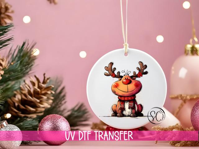 Reindeer Christmas UV DTF Transfer for Ornament O-1264UV