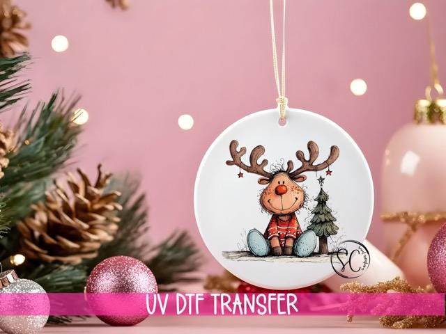 Reindeer Christmas UV DTF Transfer for Ornament O-1267UV