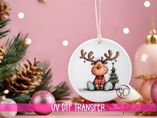 Reindeer Christmas UV DTF Transfer for Ornament | O-1267