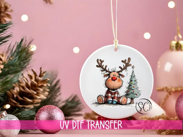 Reindeer Christmas UV DTF Transfer for Ornament O-1269UV