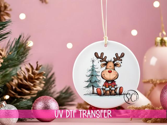 Reindeer Christmas UV DTF Transfer for Ornament O-1268UV