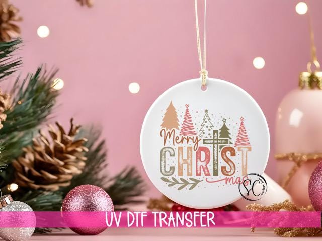 Merry and Bright Christmas UV DTF Ornament Transfer O-1173UV