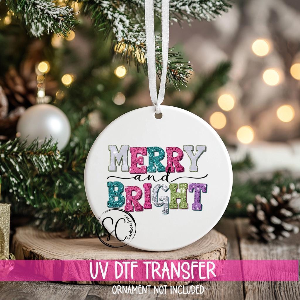 Merry and Bright Christmas UV DTF Ornament Transfer O-1201UV