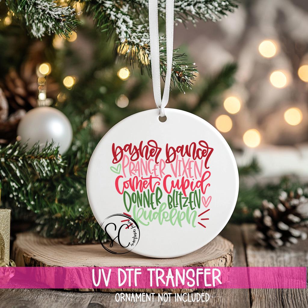 Reindeer Names Christmas UV DTF Transfer for Ornament O-299UV