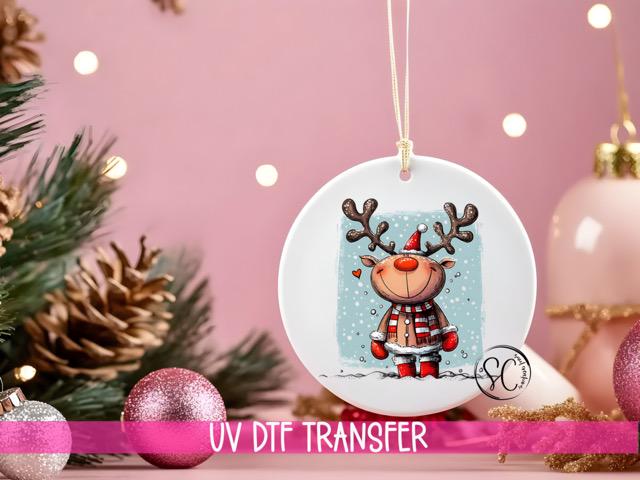 Reindeer Christmas UV DTF Transfer for Ornament O-1256UV