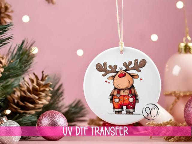 Reindeer Christmas UV DTF Transfer for Ornament O-1260UV