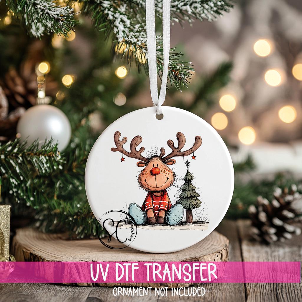 Reindeer Christmas UV DTF Transfer for Ornament O-1267UV