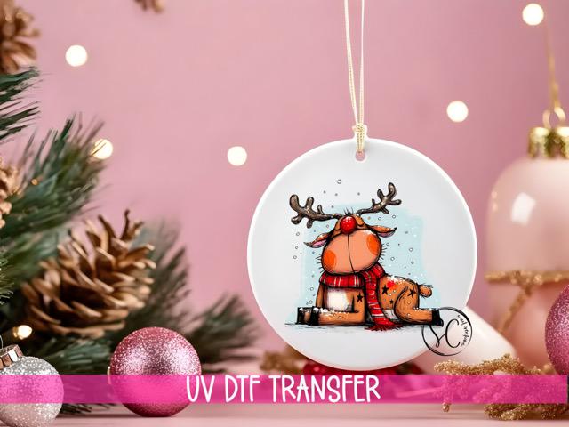 Reindeer Christmas UV DTF Transfer for Ornament | O-1271