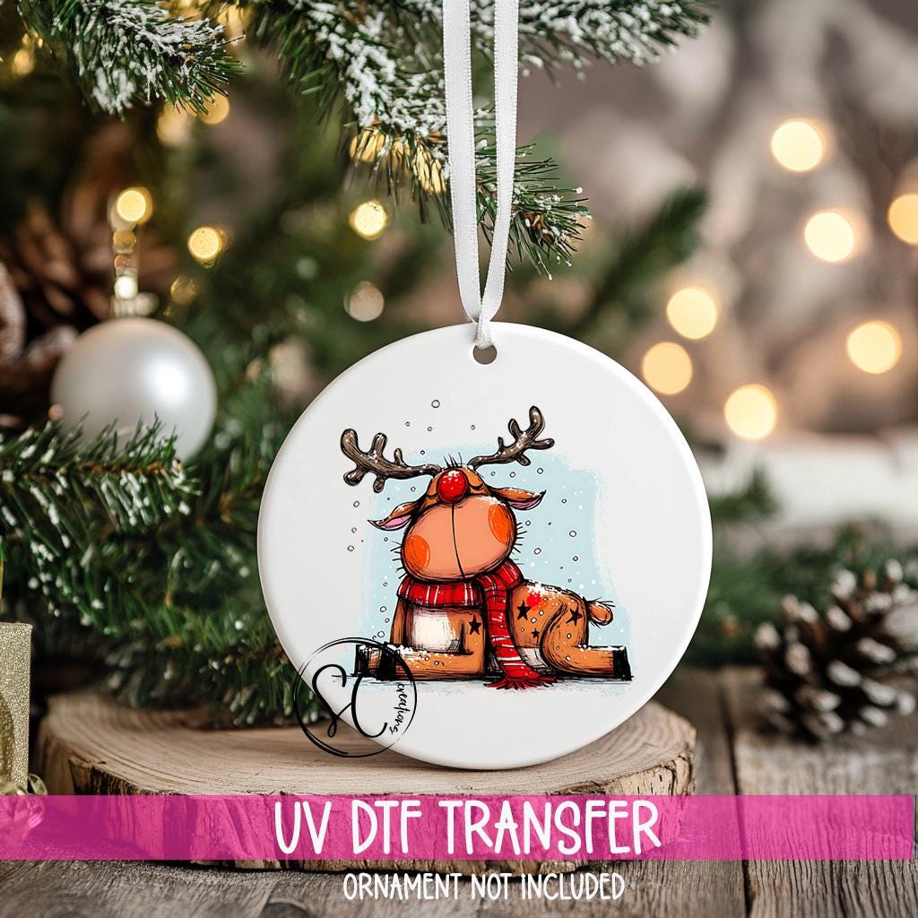 Reindeer Christmas UV DTF Transfer for Ornament | O-1271