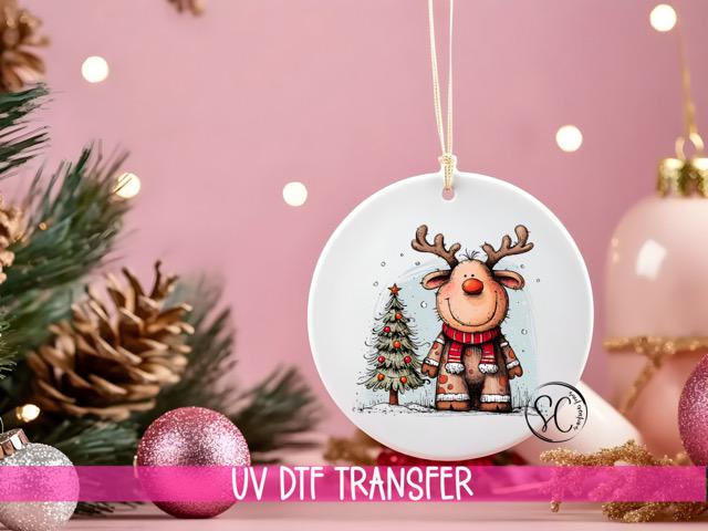 Reindeer Christmas UV DTF Transfer for Ornament O-1270UV