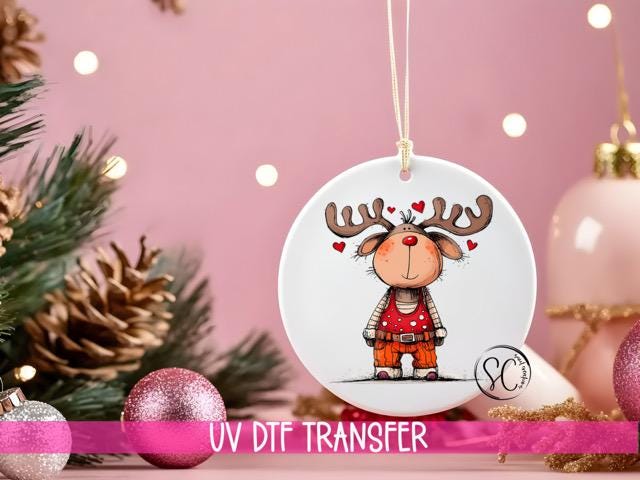 Reindeer Christmas UV DTF Transfer for Ornament O-1258UV