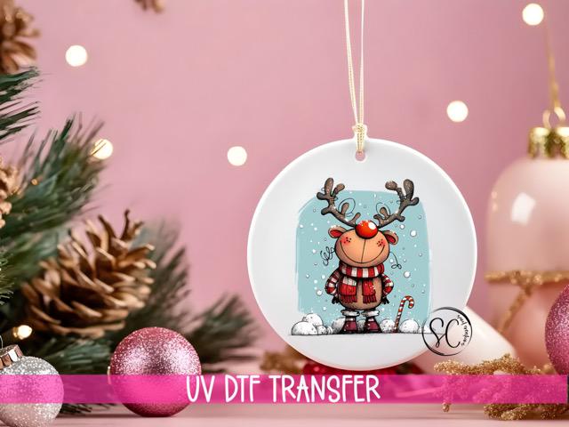 Reindeer Christmas UV DTF Transfer for Ornament O-1257UV