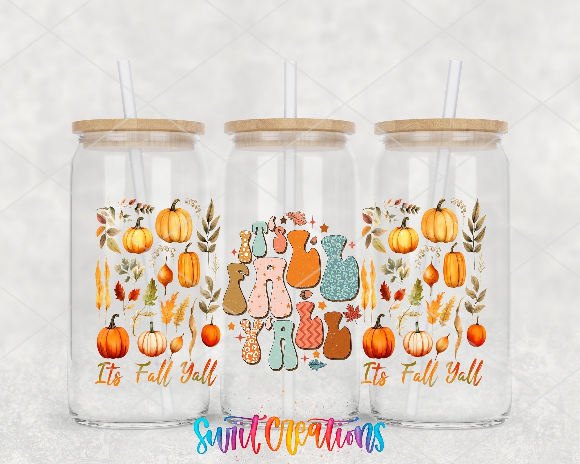 It’s Fall Y’all UV DTF Transfer Tumbler Wrap | Pumpkin Leaves Autumn | DTF161 - Swiit Creations