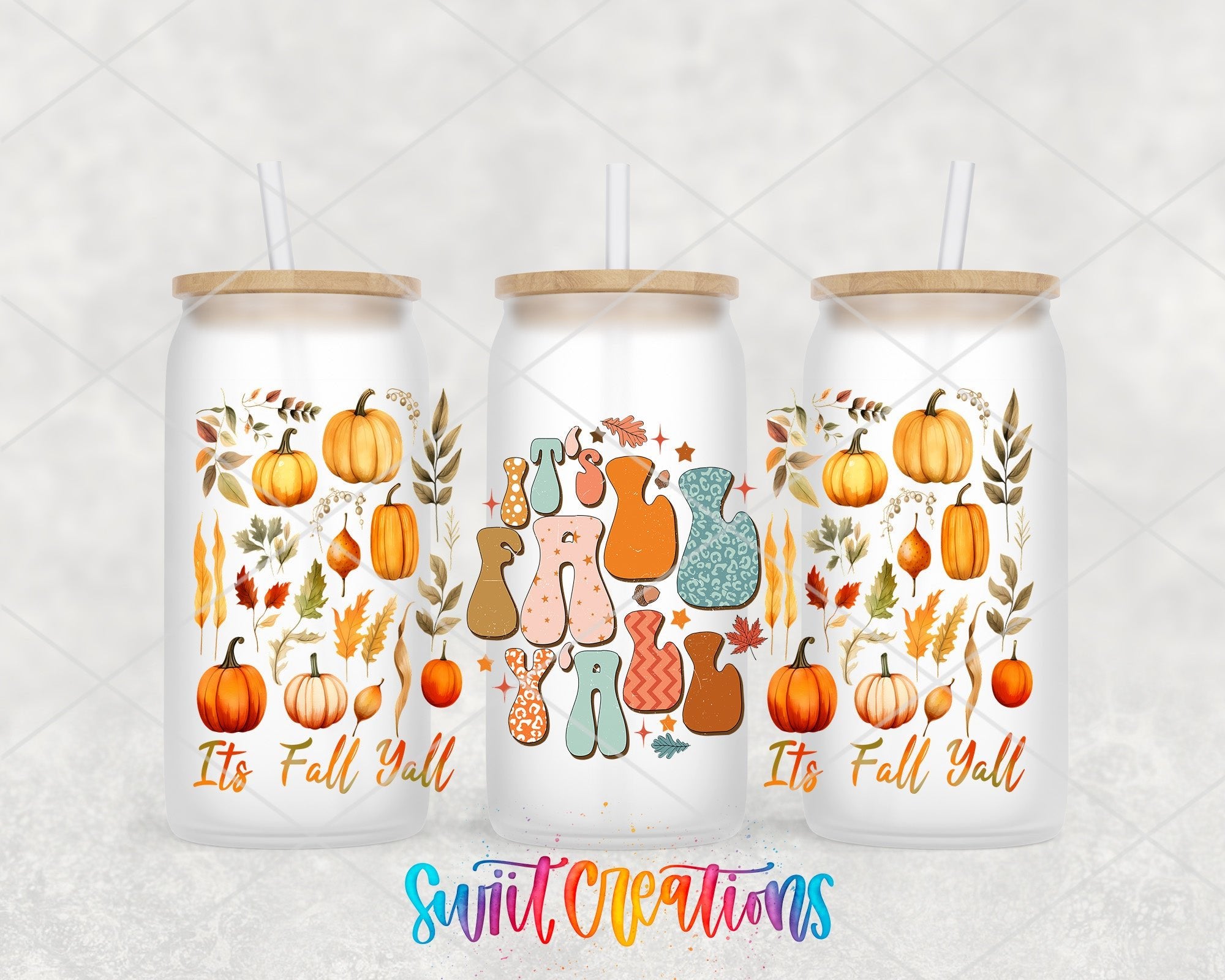 It’s Fall Y’all UV DTF Transfer Tumbler Wrap | Pumpkin Leaves Autumn | DTF161 - Swiit Creations