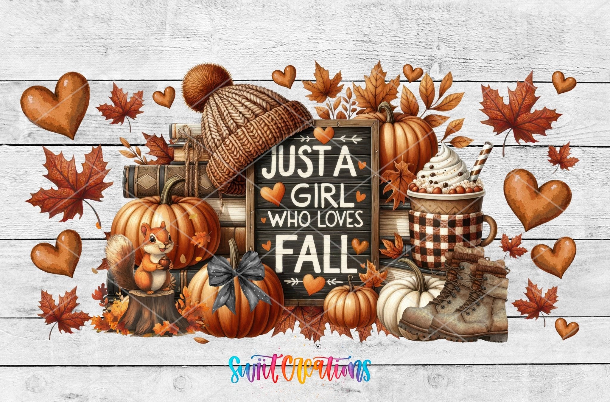 Just A Girl Who Loves Fall UV DTF Transfer Tumbler Wrap | Pumpkin Coffee Book Boot | DTF273 - Swiit Creations