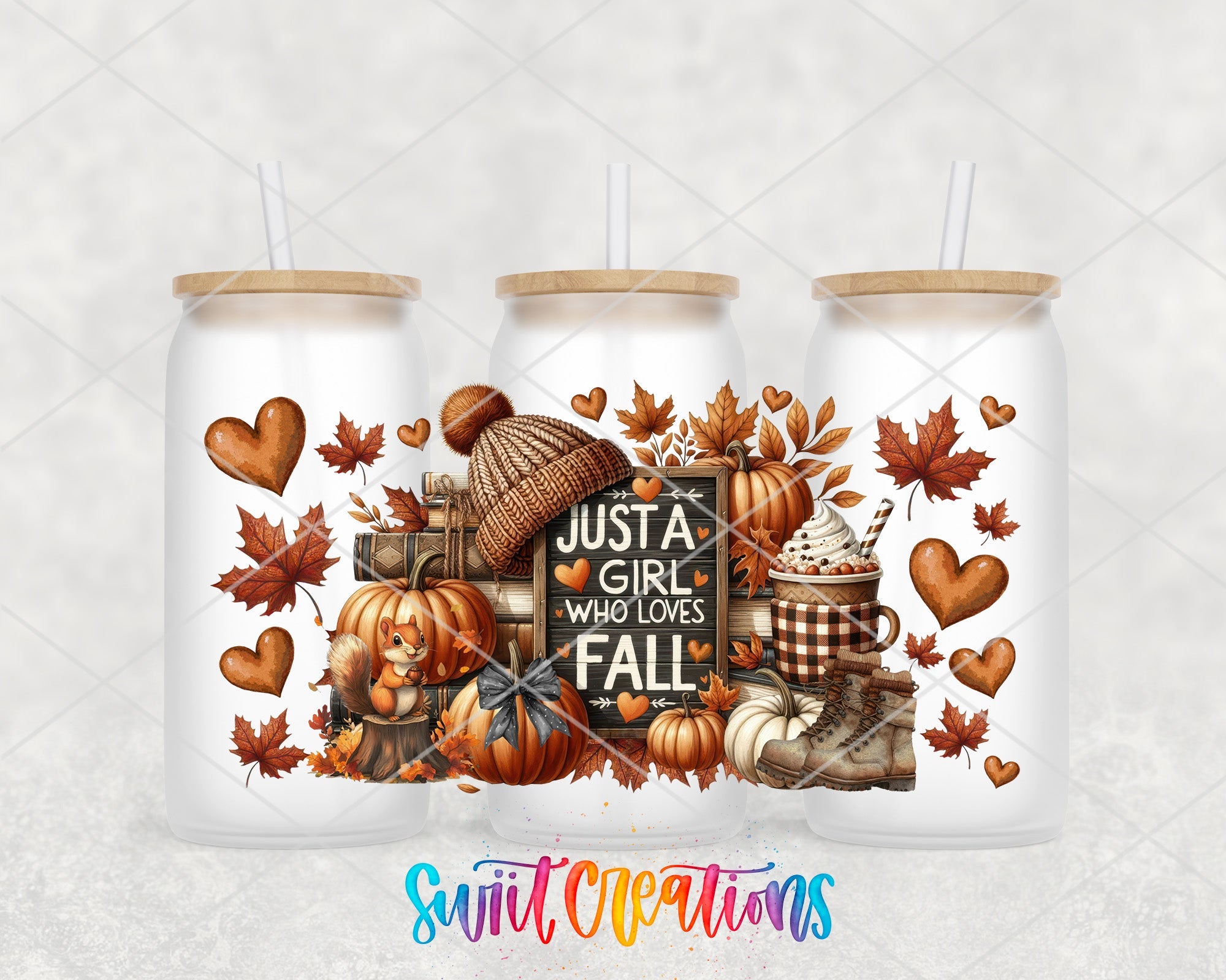 Just A Girl Who Loves Fall UV DTF Transfer Tumbler Wrap | Pumpkin Coffee Book Boot | DTF273 - Swiit Creations