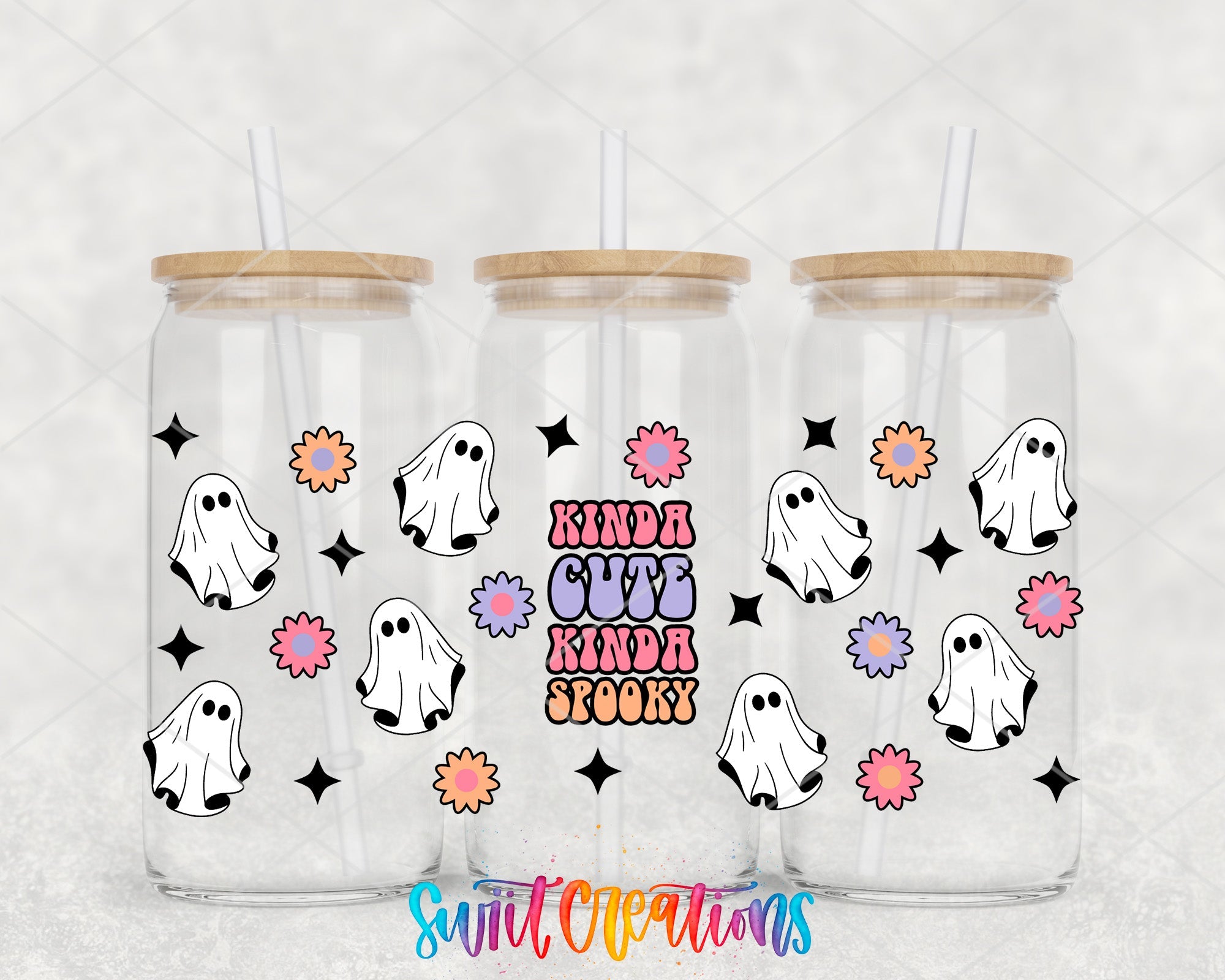 Kinda Cute Kinda Spooky Ghost UV DTF Transfer Tumbler Wrap | DTF125 - Swiit Creations
