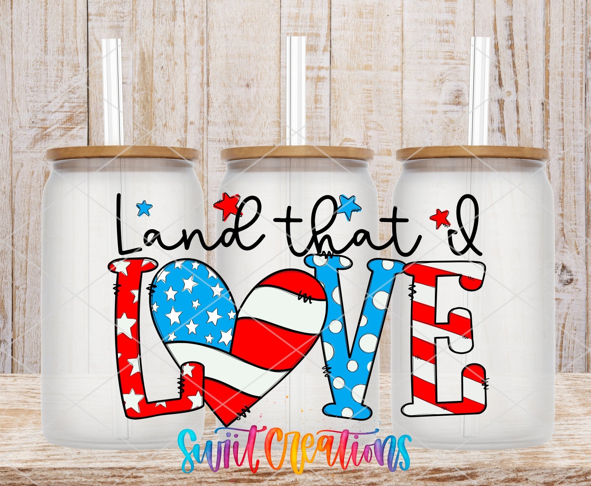 Land That I Love Patriotic Heart UV DTF Cup Decal | UV1543 - Swiit Creations
