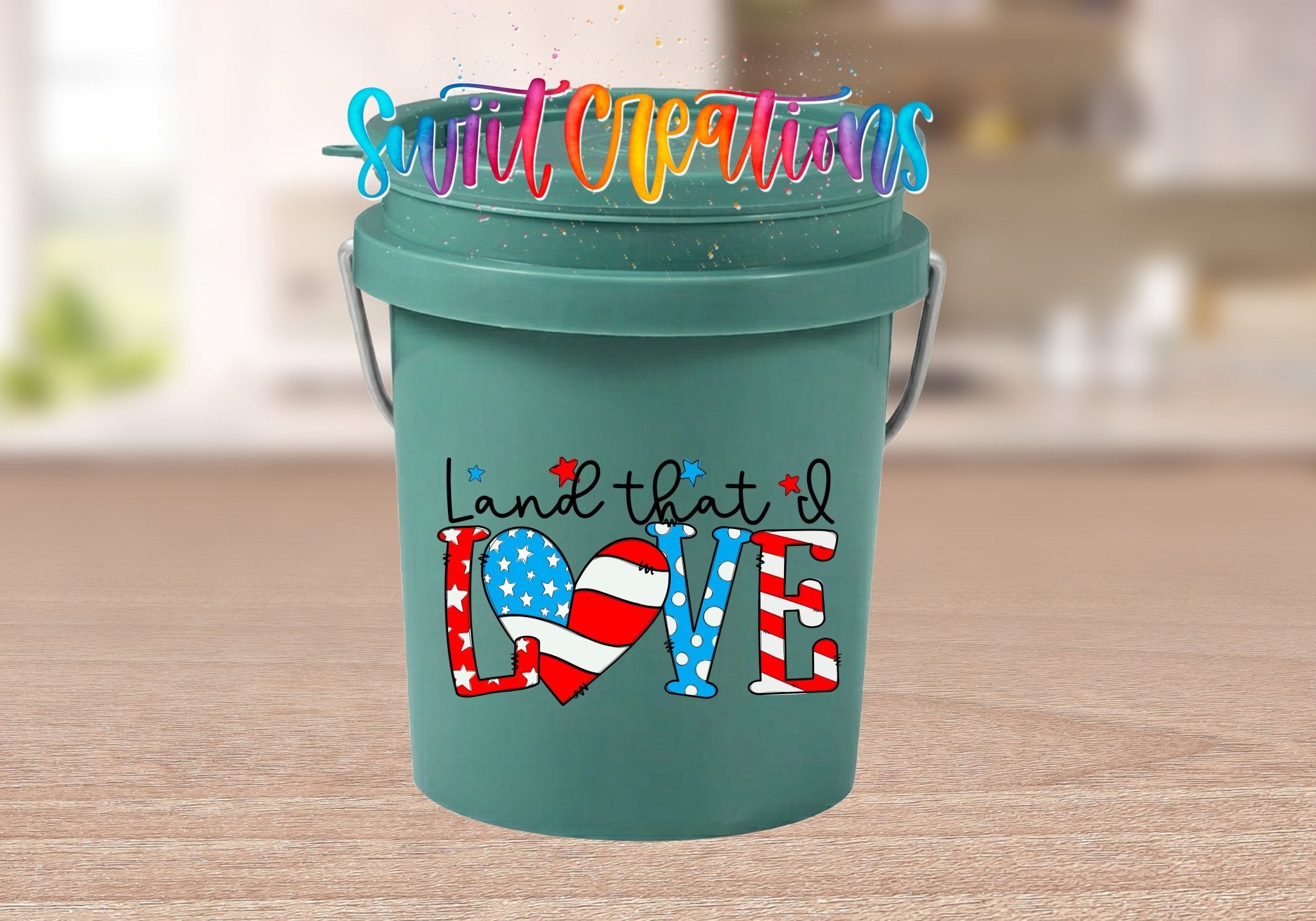 Land That I Love Patriotic Mini Bucket UV DTF Transfer | American Flag Heart Design | MB1543 - Swiit Creations