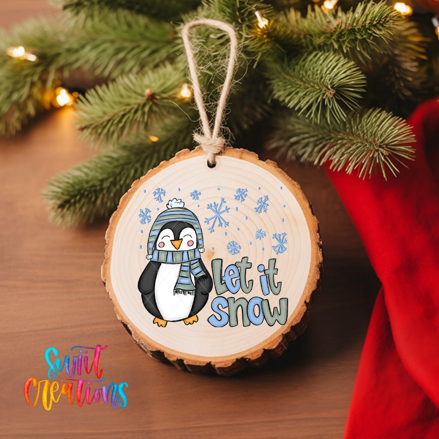 Let It Snow Penguin Christmas UV DTF Ornament Transfer | Cute Winter Penguin Transfer | O-1607 - Swiit Creations