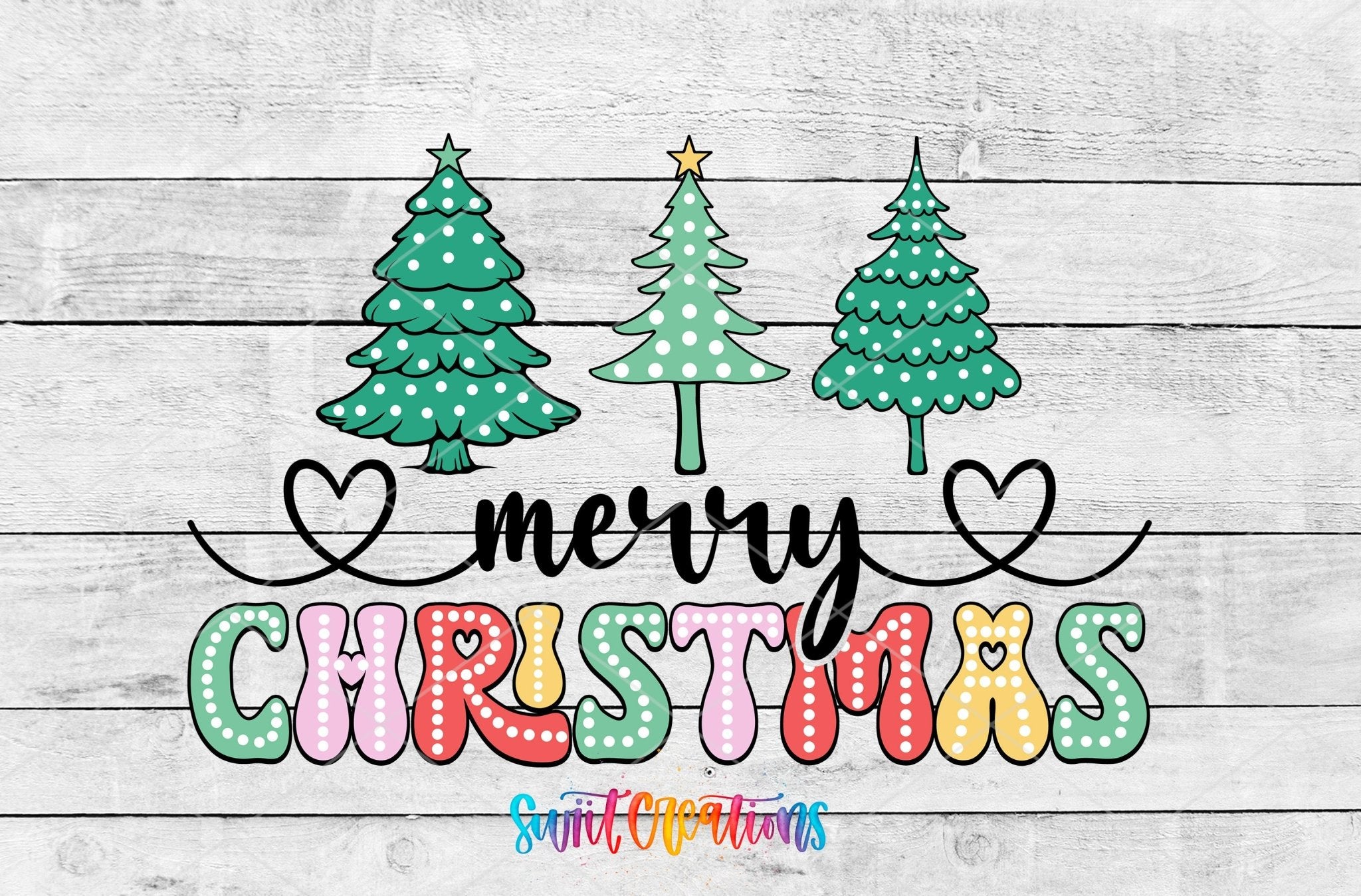 Merry Christmas Colorful Polka Dot Trees UV DTF Wrap | DTF231 - Swiit Creations