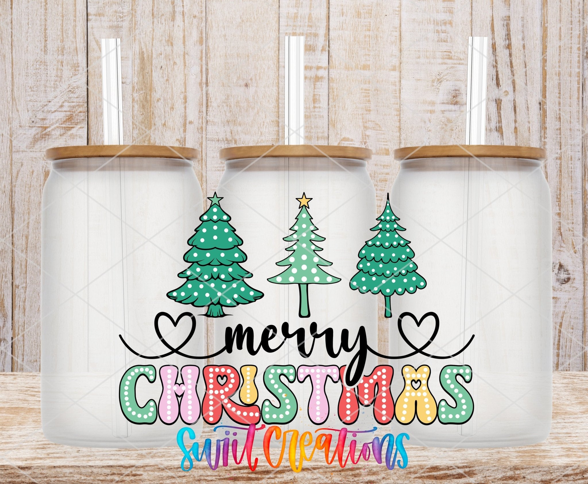 Merry Christmas Colorful Polka Dot Trees UV DTF Wrap | DTF231 - Swiit Creations