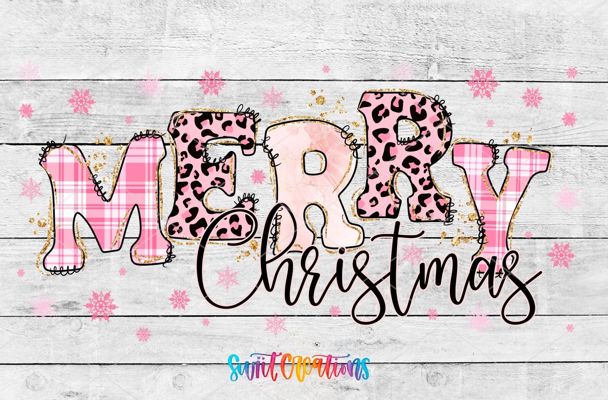 Merry Christmas Pink Plaid Leopard UV DTF Transfer Tumbler Wrap | DTF089 - Swiit Creations