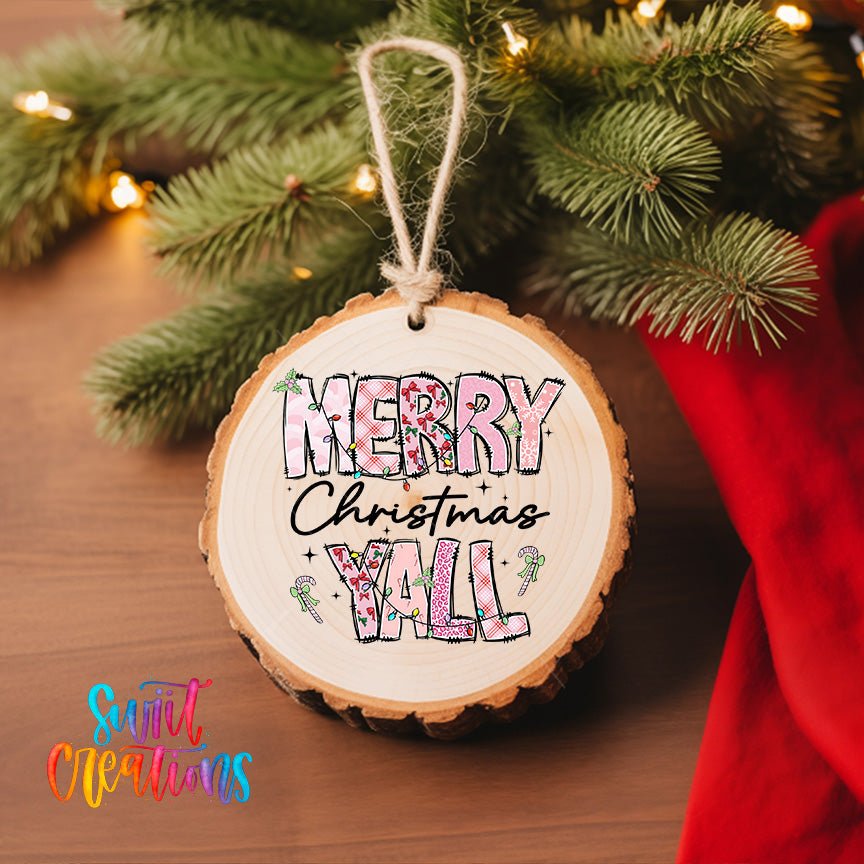 Merry Christmas Yall Christmas UV DTF Ornament Transfer | Holiday Ornament Transfer | O-1207 - Swiit Creations