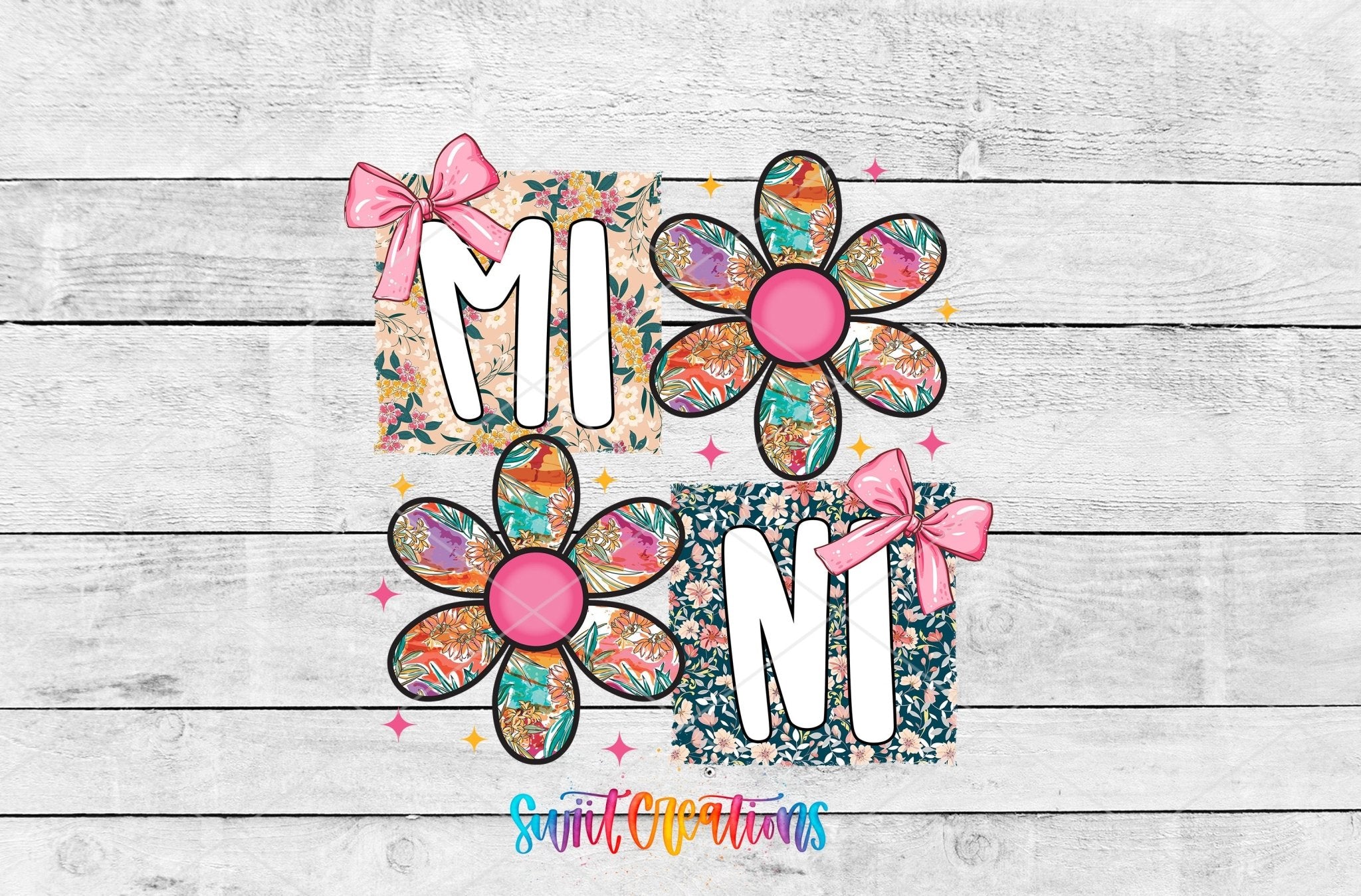 Mini Floral Patchwork Daisy UV DTF transfer shown as a full artwork preview from Swiit Creations