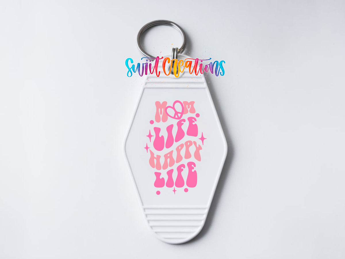 Mom Life Happy Life motel keychain UV DTF transfer clean keychain mockup by Swiit Creations