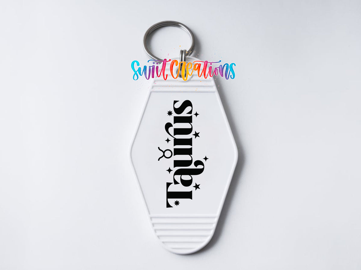 Taurus motel keychain UV DTF transfer clean keychain mockup by Swiit Creations