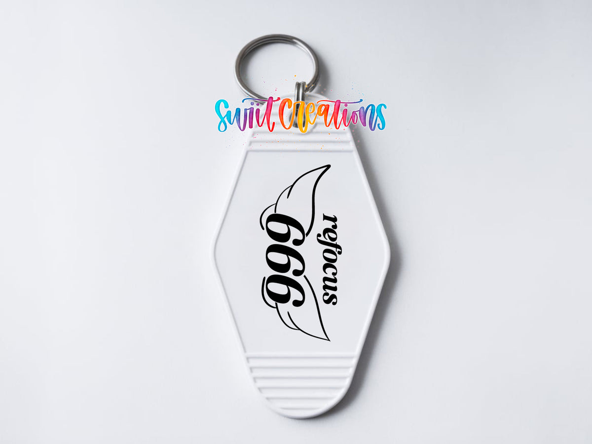 666 Refocus motel keychain UV DTF transfer clean keychain mockup by Swiit Creations