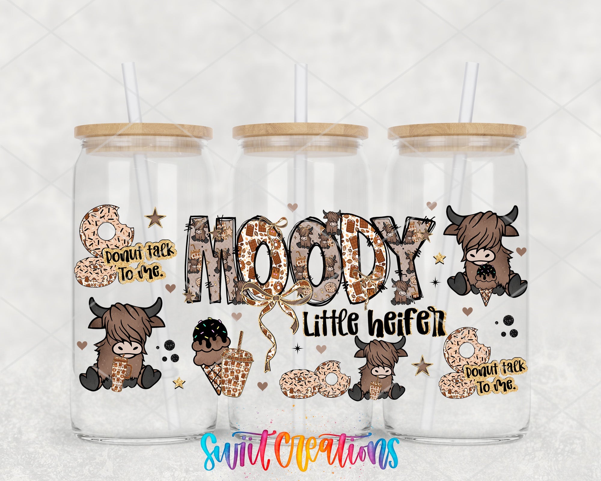 Moody Little Heifer UV DTF Transfer Tumbler Wrap Cute Cow Donut Coffee | DTF320 - Swiit Creations