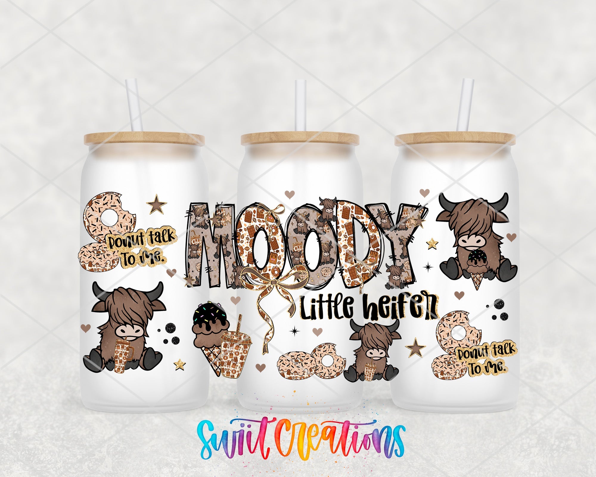 Moody Little Heifer UV DTF Transfer Tumbler Wrap Cute Cow Donut Coffee | DTF320 - Swiit Creations