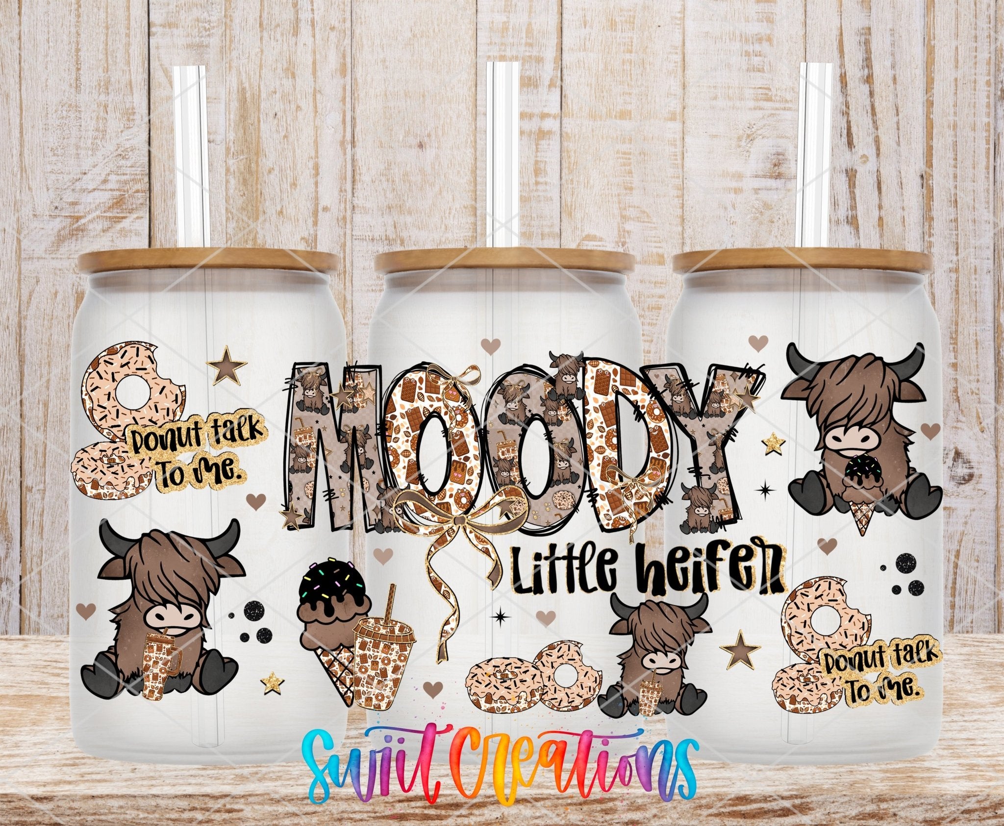 Moody Little Heifer UV DTF Transfer Tumbler Wrap Cute Cow Donut Coffee | DTF320 - Swiit Creations