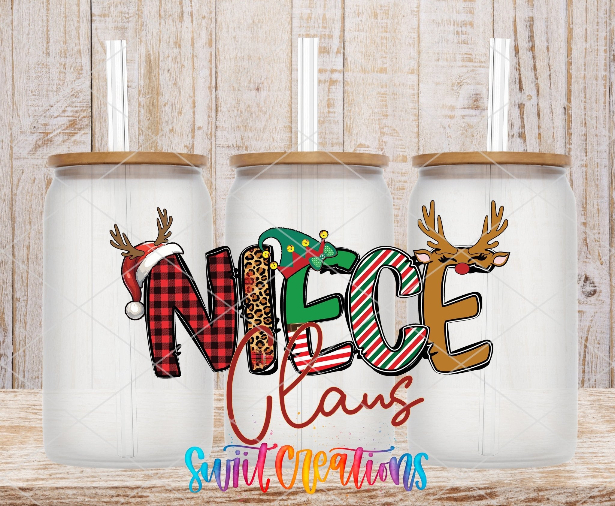 Niece Claus UV DTF Decal | Christmas Reindeer Tumbler Wrap | UV1996 - Swiit Creations
