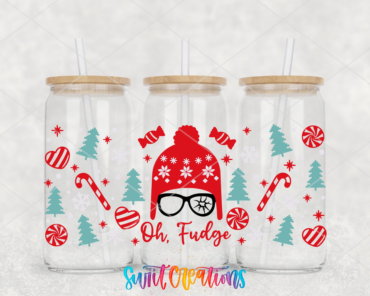 Oh Fudge UV DTF full wrap on three glass cans