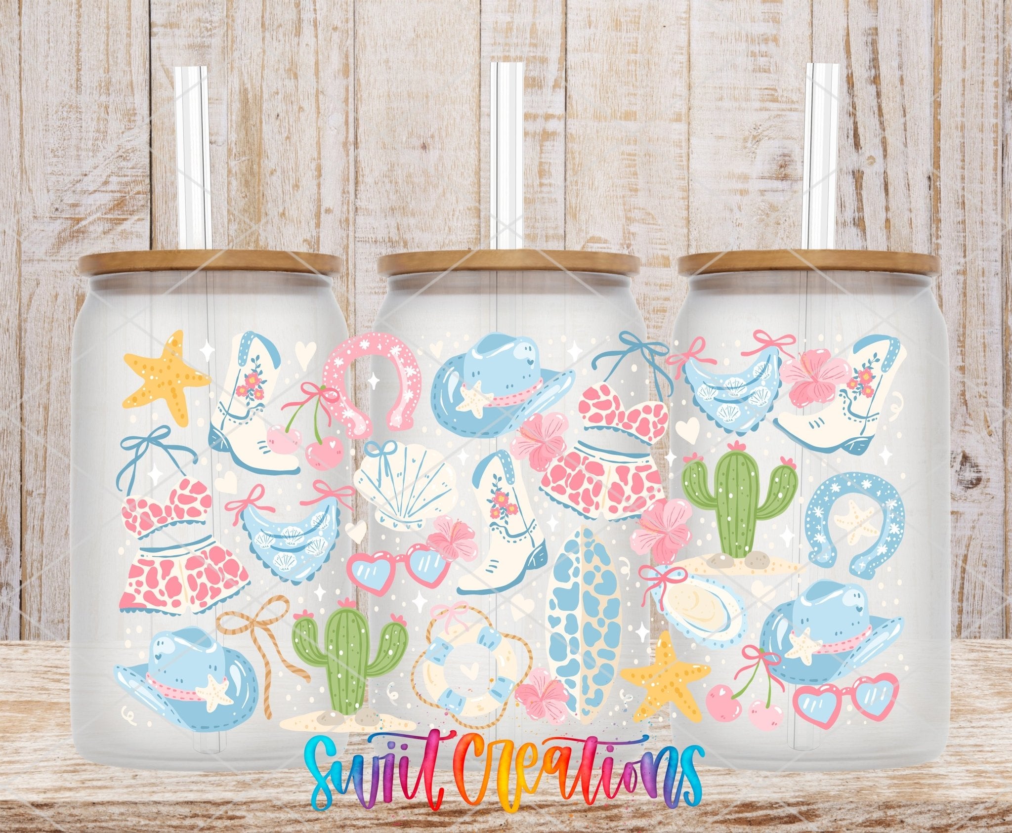 Pastel Desert Beach UV DTF Transfer Tumbler Wrap | Cowgirl Boot Cactus Summer Cup Decal | DTF260 - Swiit Creations