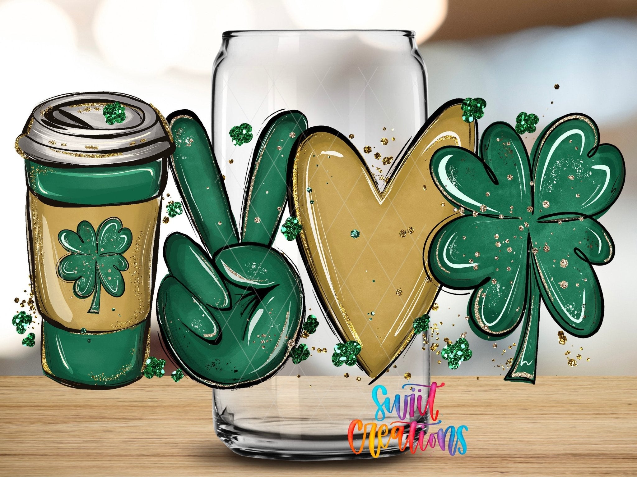 Peace Love Coffee Shamrock St. Patrick's UV DTF Transfer Tumbler Wrap | DTF249 - Swiit Creations
